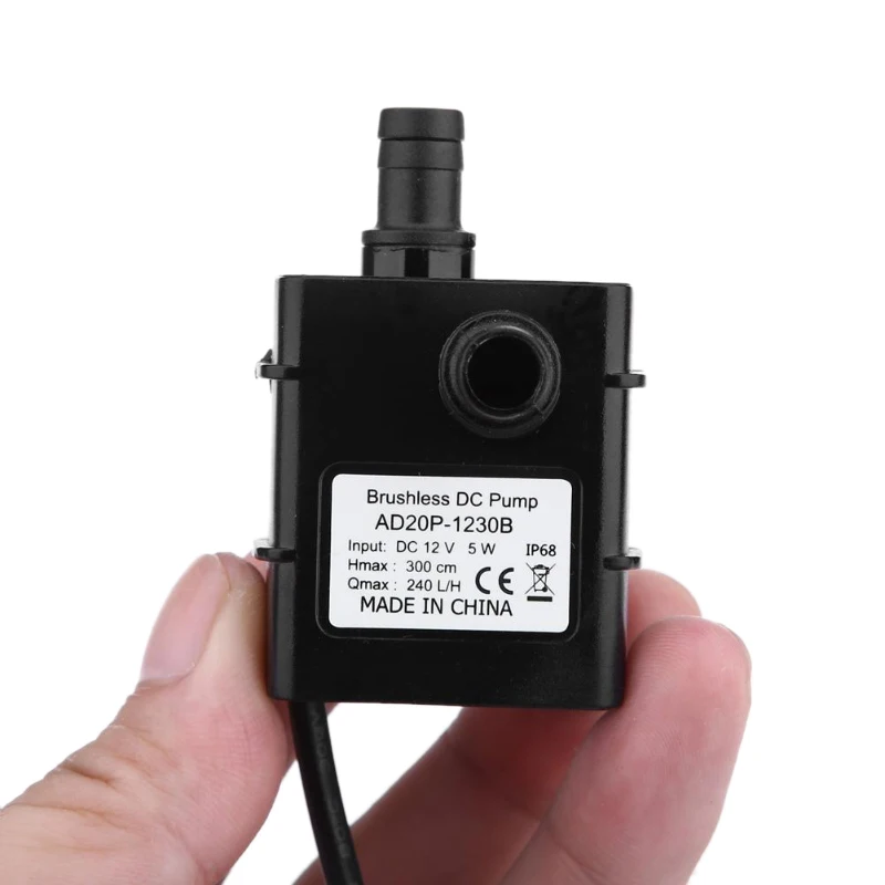 Vodotesné mini vodné čerpadlo napájanie 12V 5W 240L/h Brushless DC Micro Pump Membrána, automatické ponorné fontánové čerpadlo akváriu