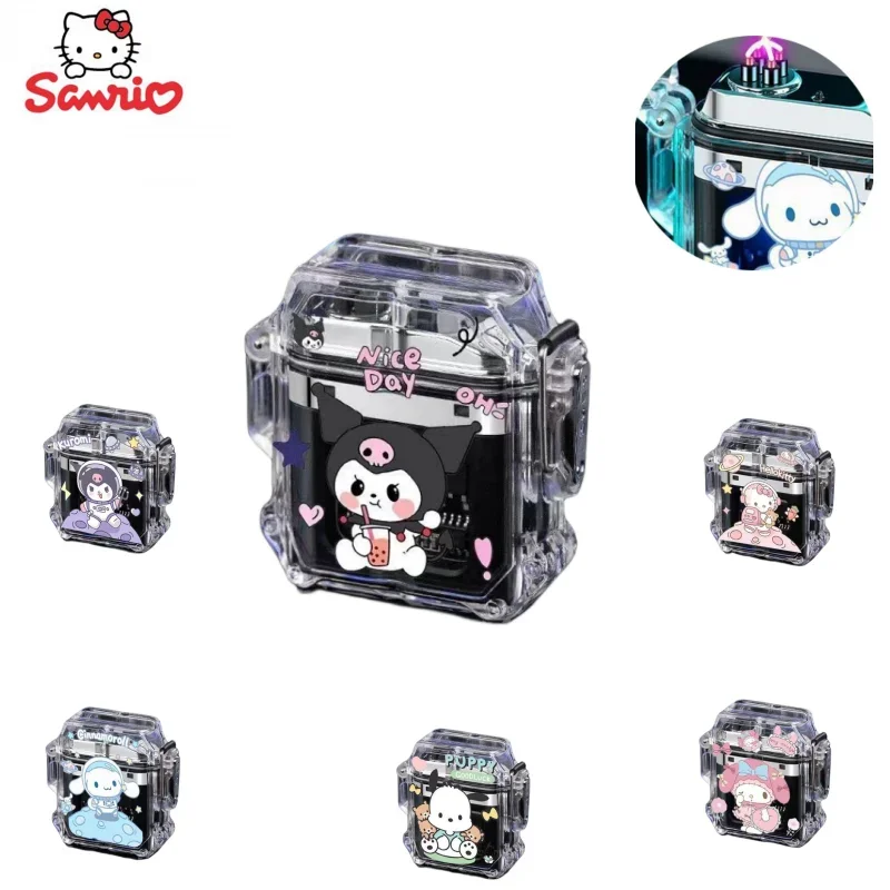 Vodotesné nabíjateľné zapaľovač Kuromi Hello Kitty Cute Creative Osobnosť odolná priehľadná ľahšia dvojitá oblúk