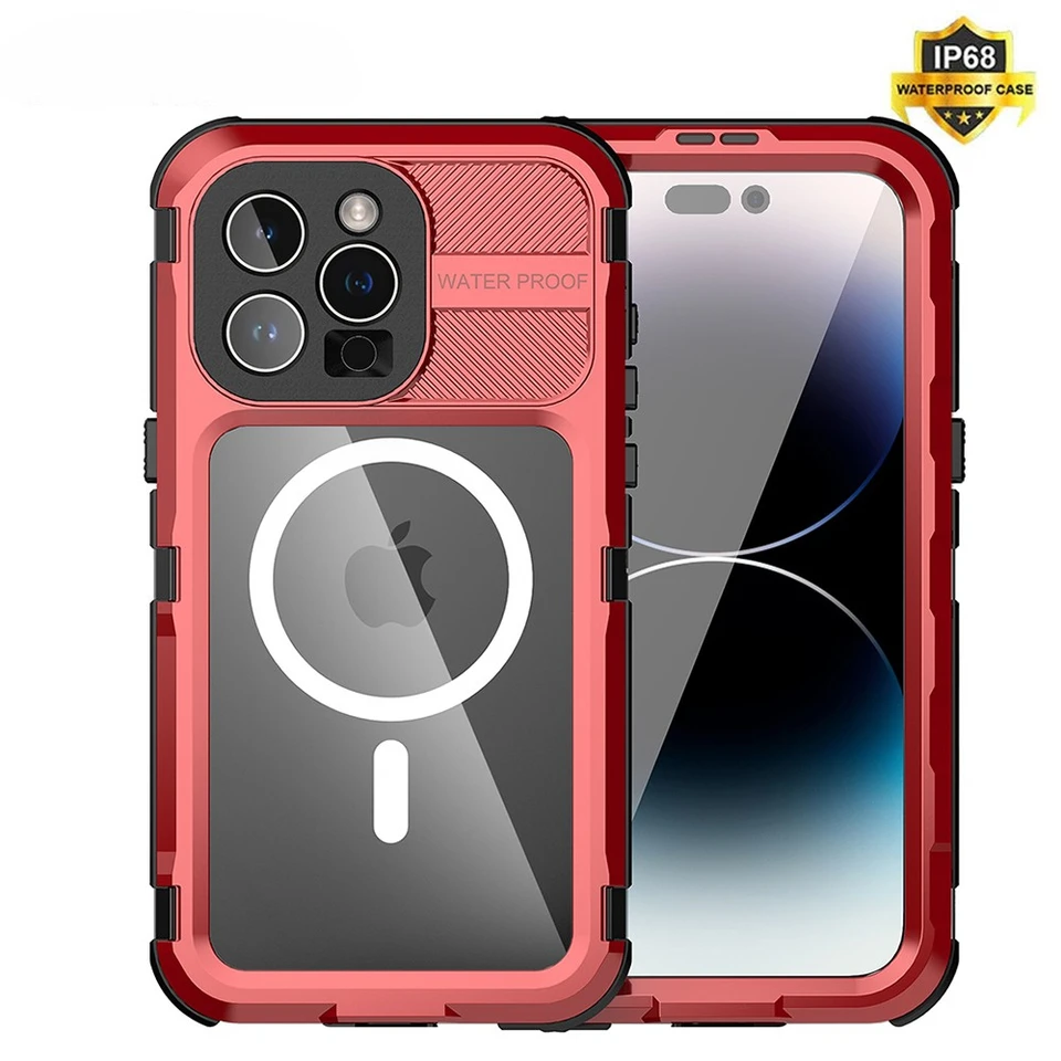 Vodotesné puzdro IP68 pre iPhone 15 Pro Max Cover Hliníková zliatina 15 plus celotelové anti-šokové fonda vstavané chránič obrazovky