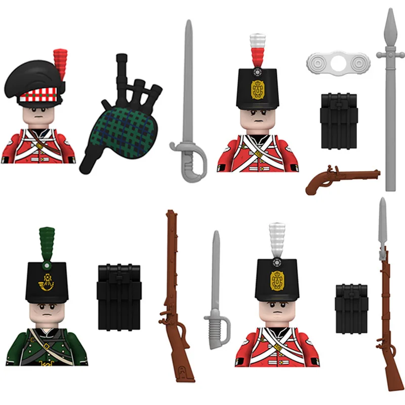 Vojenské stavebné bloky solider figúrky hračky darčekové zbrane pištole napoleonské vojny britská armáda Highland gajder celotelová tlač tela