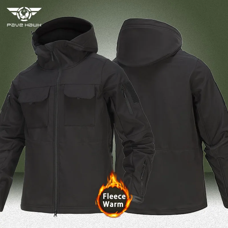 Vojenské vodotesné bundy Men Outdoor Shark Skin Soft Shell Cast Coat Army Army Multi-Pocket-rezistentné na opotrebenie taktickú taktickú bundu s kapucňou