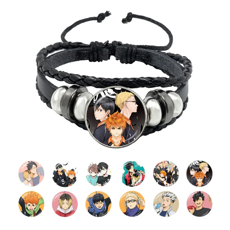Volleyball Boy Boy Leather Clacelets Anime Haikyuu !! Karikatúra tlačená sklenená kolo