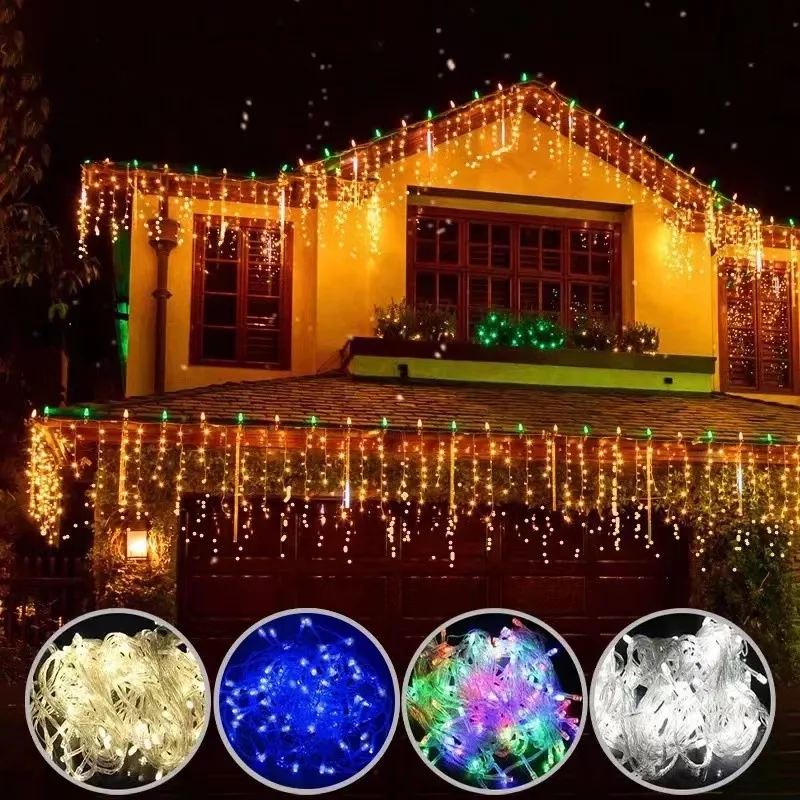Vonkajšia LED LED 4x0,6 m sviatočné ľahké girlandy pre terasu vianočné svetlá Vily String Curtain Light Street Svadobná záhrada Dekorácia