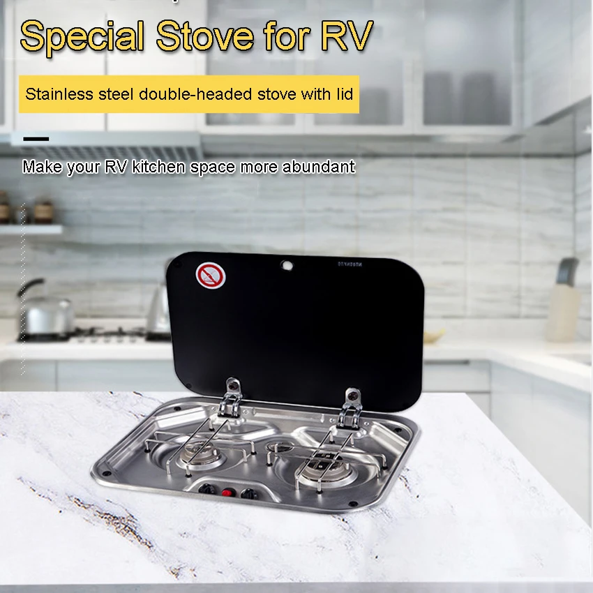Vonkajšia RV Camper Kitchen z nehrdzavejúcej ocele Plyn s dvojhlavým sporákom Nástroje Templered Glass Cover 2*1,35KW Kempingové príslušenstvo