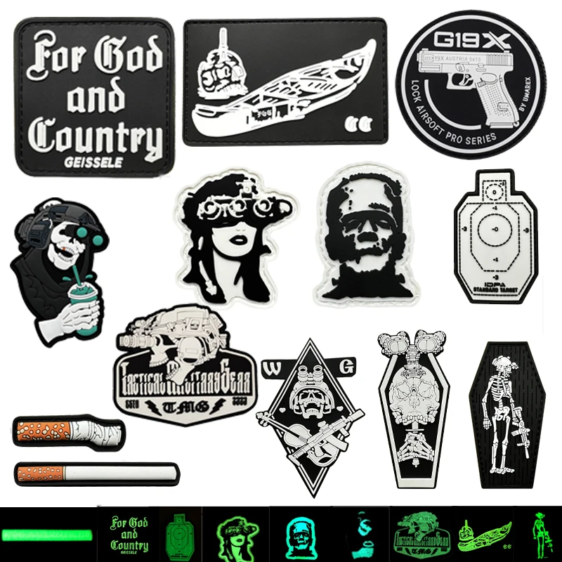 Vonkajšia taška taktici a hráč nočné videnie morálka PVC Glow-in-the Dark Patch Reaper Armband Canoe Hook Loop Batkack Patch