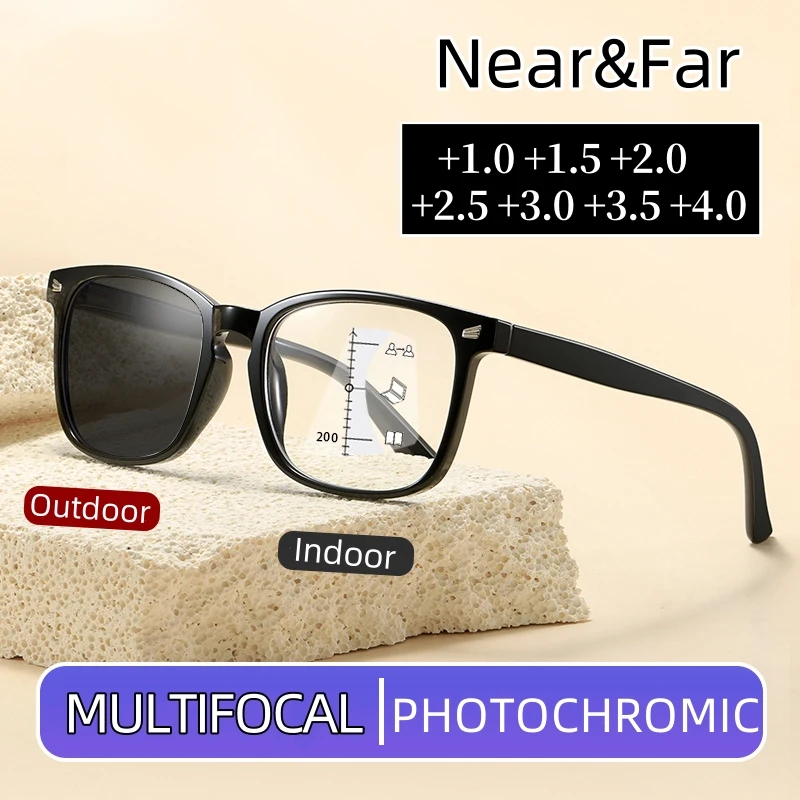 Vonkajšie inteligentné fotochromatické okuliare na čítanie Muži muži Multifokálna presbyopia slnečné okuliare Plus slnečné okuliare plus diopter