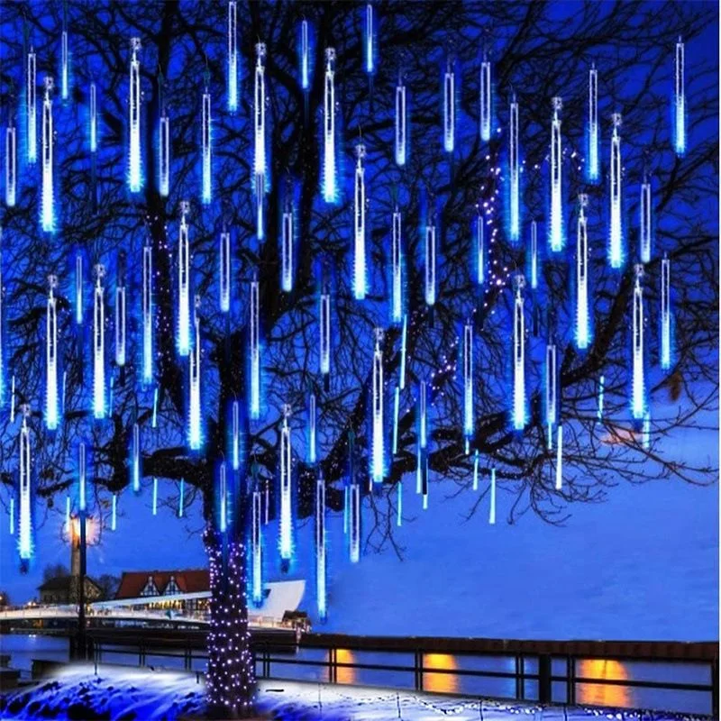 Vonkajšie LED meteorové sprchové svetlo 30/50cm 8 trubice EU EU Plug Fairy String For Holiday vianočná dekorácia stromová dekorácia