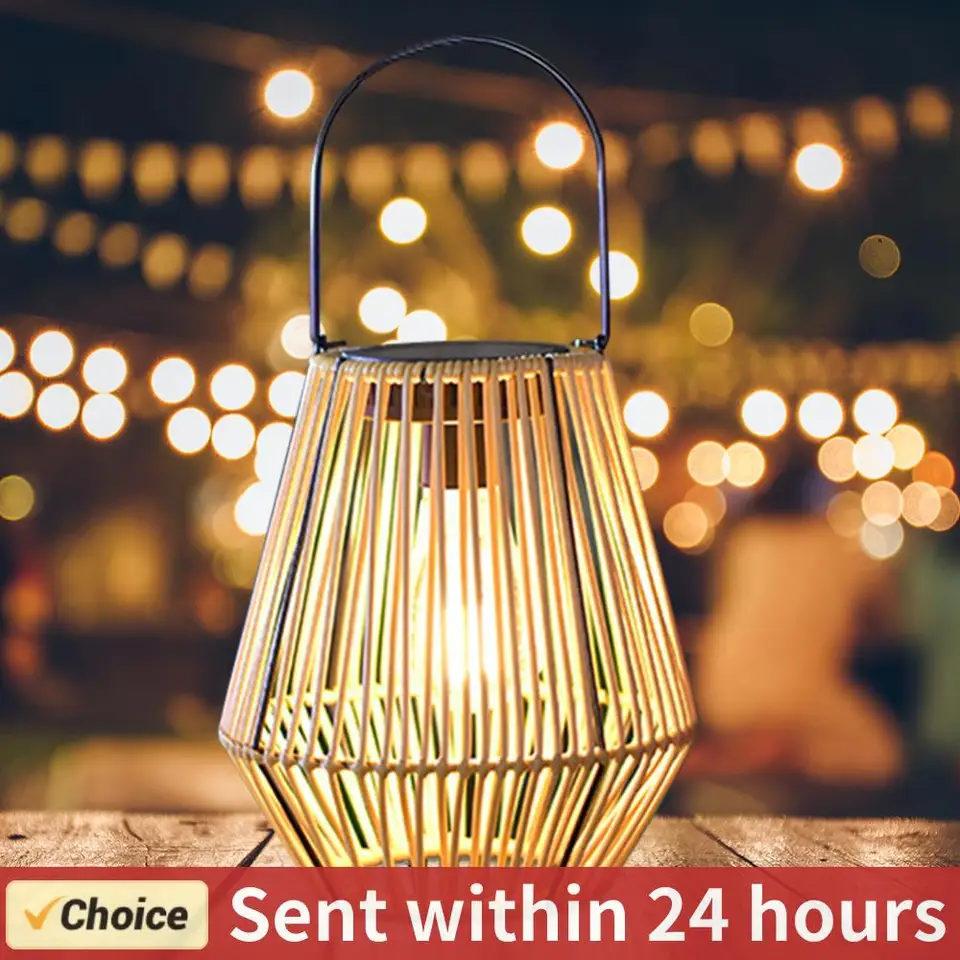 Vonkajšie solárne svetlá Rattan lampa bambus zavesenie lucerny záhradné kemping Lanternodotesné vodotesné záhradné svetlo Rattan Weating Light