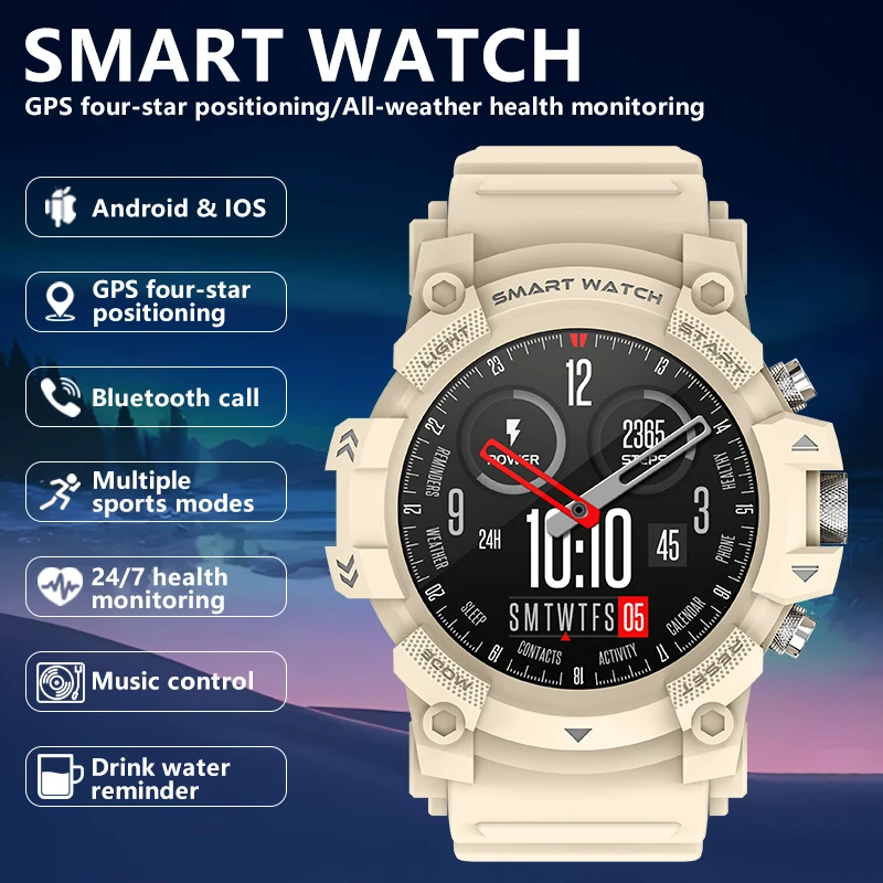 Vonkajšie športové pánske inteligentné hodinky 1,39-palcový HD obrazovky GPS štvorhviezdičky polohy všetkých počasí Monitorovanie zdravia Tracker Smart Watch