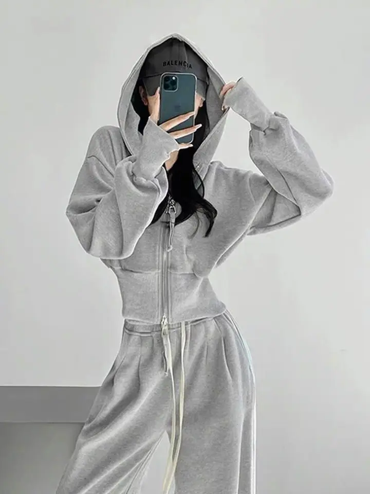 Vonkajšie ženy Športové obleky Jeseň Kórejská verzia Loose Fit Slimming Fashion Moodie Casy Cycling Dvojdielny Set Running Suit