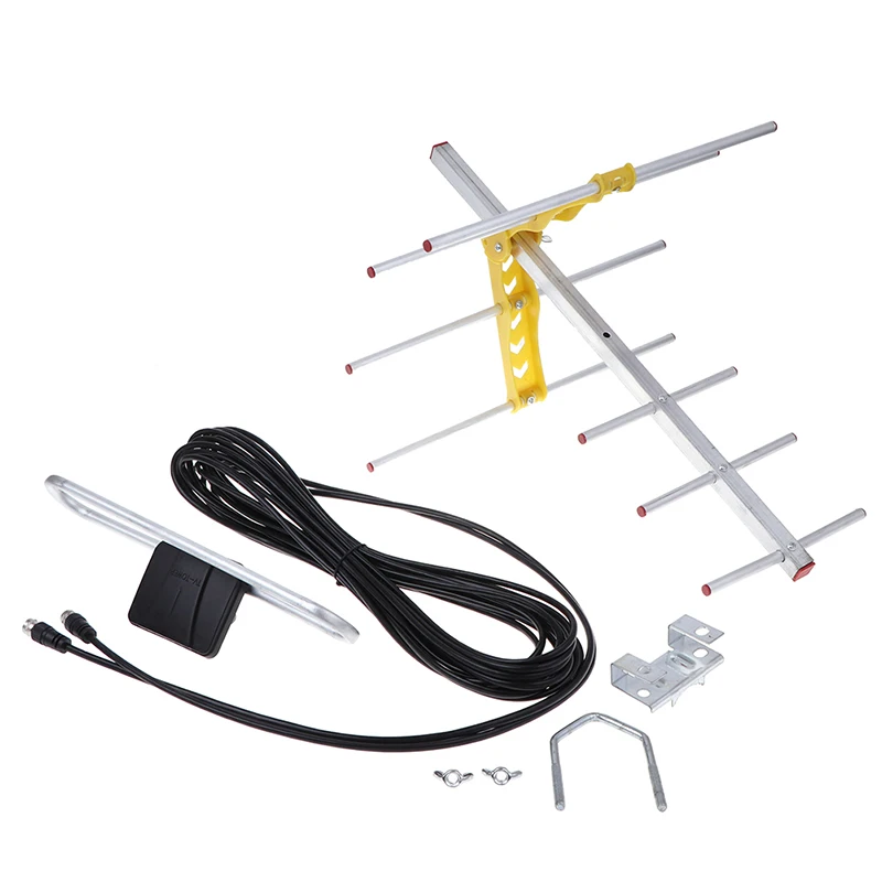 Vonkajší 100 míľový zosilnený 8 yagi antény HD TV 10DB dlhý dosah UHF/VHF/FM HDTV