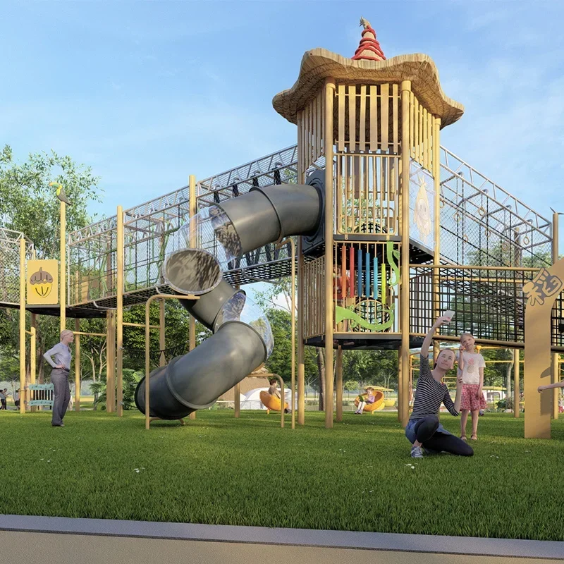 Vonkajší detský park pre zábavné vybavenie a detské detské lano kombinácia Combinácia šmýkačky Prispôsobenie