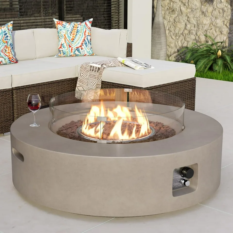 Vonkajší propán Fire Pit konferenčný stolík, 40,5-palcový okrúhly základný ohrievač terasy, horák z nehrdzavejúcej ocele, chrán