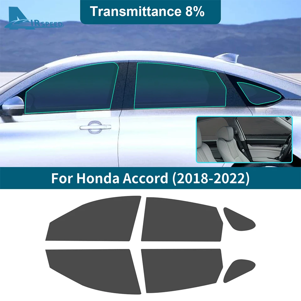 Vopred odrezané odtieň bočného okna pre auto pre Honda Accord 2018 2019 2020-2022 Fóliy nálepky Solárne UV chránené sklenené filmy Čierne