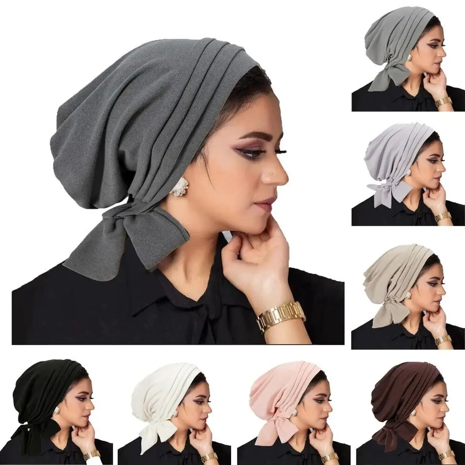 Vopred viazané moslimské ženy Hidžáb kapota skladaná hádka Turban Chemo Cap Cap podčiarknutá vlasová klobúk klobúk Islamský rakovina hlavy šál majer