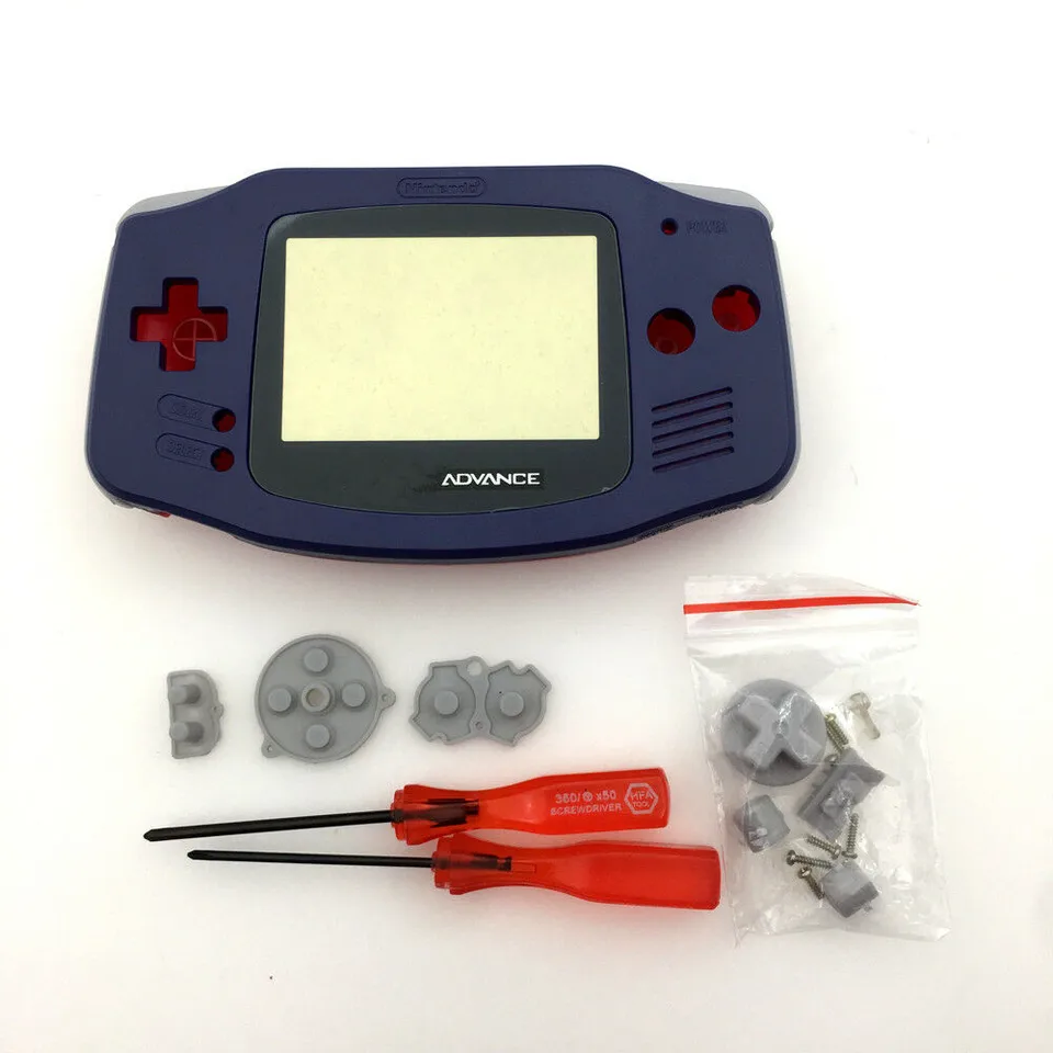 Vopred vyrezané modré a červené plné krytie puzdro na puzdro pre puzdro pre puzdro pre puzdro pre V2 IPS GBA pre obrazovku Game Boy Advance GBA-Farba tlačidiel voliteľná