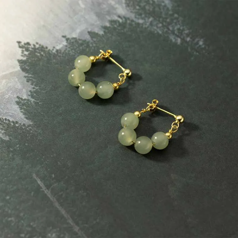 VOQ HETian Jade náušnice pre ženy darček 4 korálky zlatá farba Elegantné náušnice Lady šperky Dropship Wholesale
