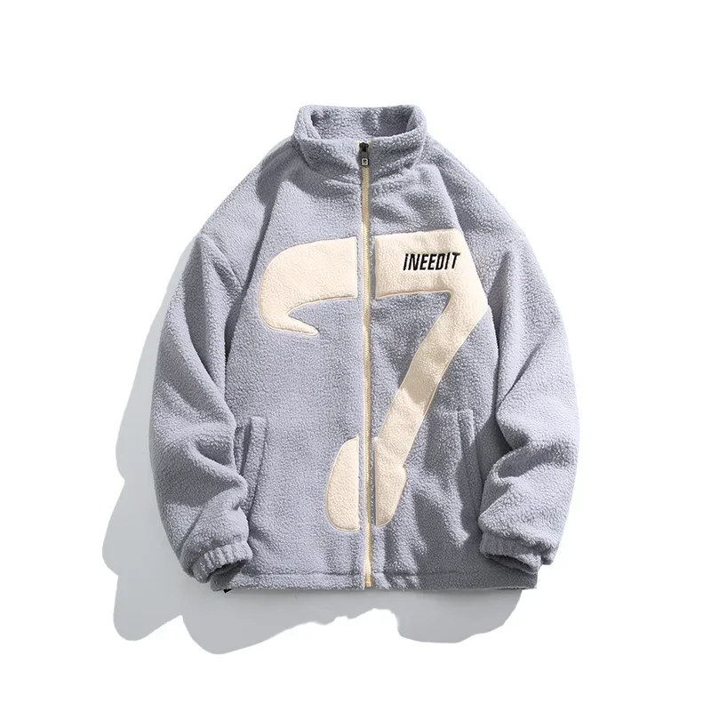 Voľný fit y2k ovce zamatské bundy pre mužov Ženy hip hop číslo 7 vyšívacie pufer bunda jesenná zimná zimná náhodná hustá kabát muži