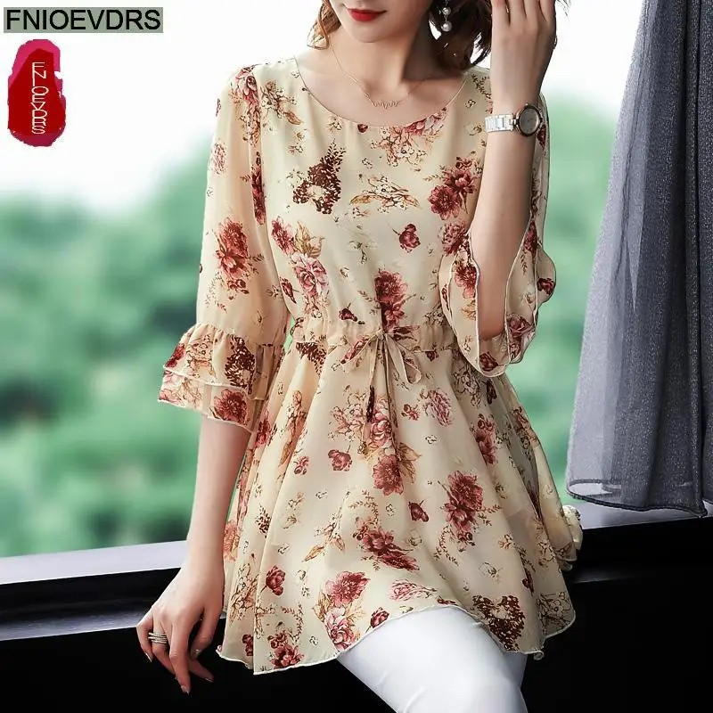 Voľný lenivý 5xl 4xl 3xl oblečenie Elegantné Blusas Ženy letná blúzka kvetinová tlačová kancelária Lady belly vintage retro tunika peplum topy