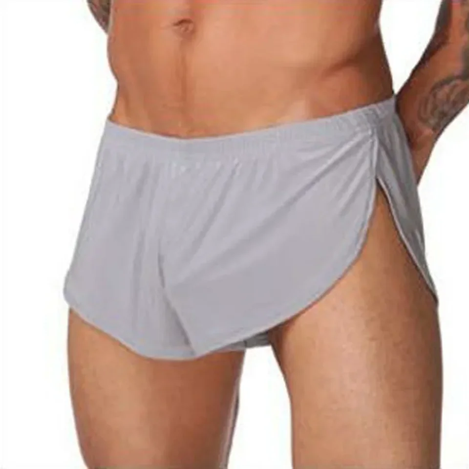 Voľný salónik pyžama muži strana Split Sleep Bottoms Pánske sexy spodné prádlo šortky rozkroky boxerov Príležitostné domáce oblečenie hodvábne spánkové oblečenie A50