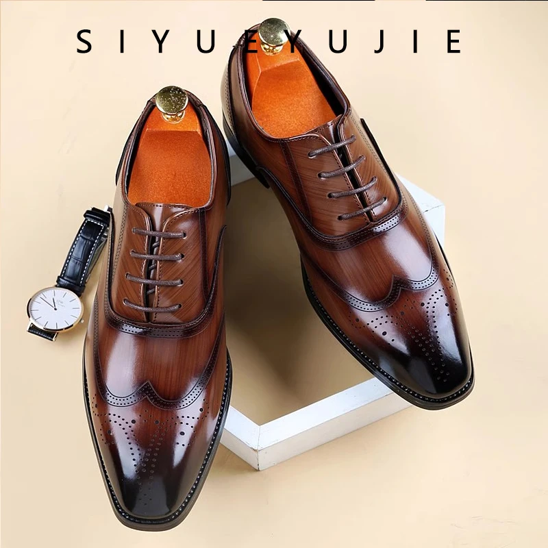 Voľný čas Pánske kožené topánky Lace Up Style Fashion Designer Wedding Fashion Party Outdoor Walking topánky plus veľkosť 38-48