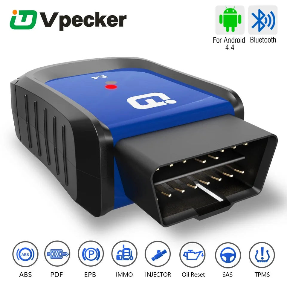VPECKER E4 Telefón Bluetooth Full System OBDII skenovací nástroj pre Android podporuje krvácanie ABS/batéria/dpf/epb/injektor/reset olej/TPMS/TPMS