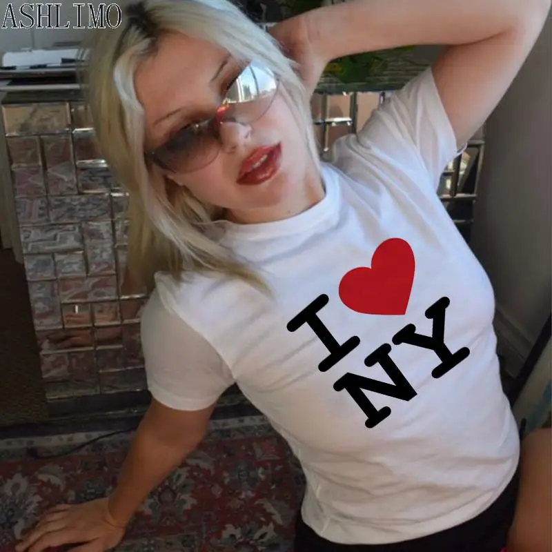 Vrcholy plodín milujem ny 2000. rokov Streetwear Harajuku Dámske tričko krátke rukávy y2k módny list