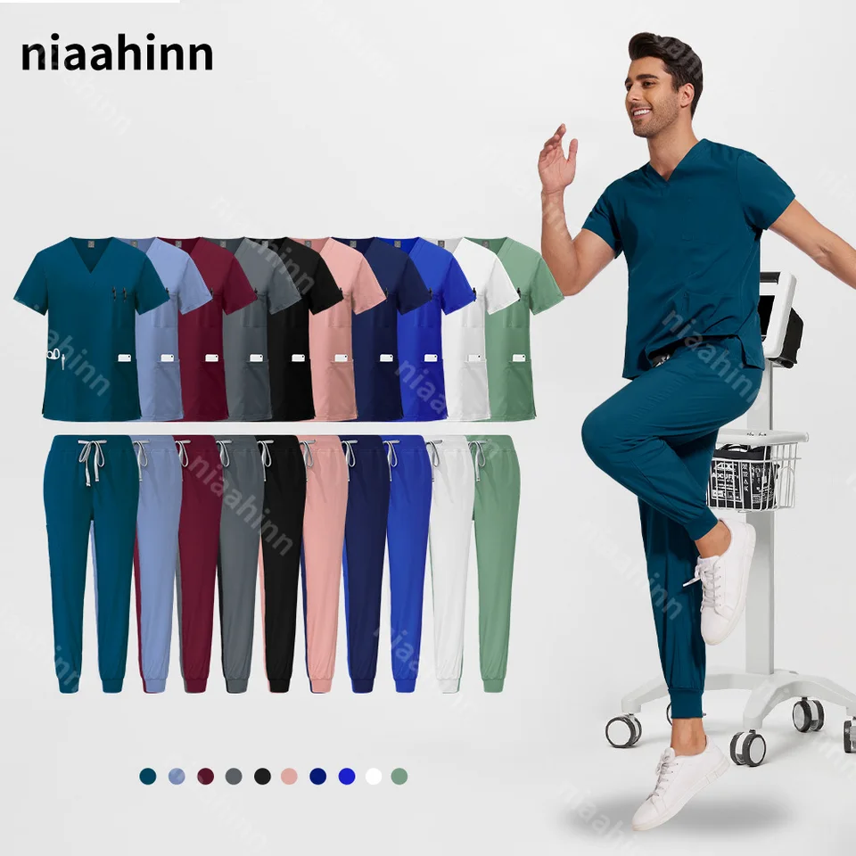 Vrcholy s viacerýmifarebnými vrcholmi+nohavice obleky nemocnica Hospital Uniformy Muži pre domáce zvieratá Doktorka Scrub Uniformy Lekárska chirurgia Pracovné odevy