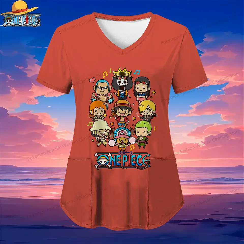 Vrecko na jeden kus dámske v krku sestra jednotné tričko y2k letné S-2xl Anime 2024 Ženské oblečenie Luffy Top s krátkym rukávom Tee 2024