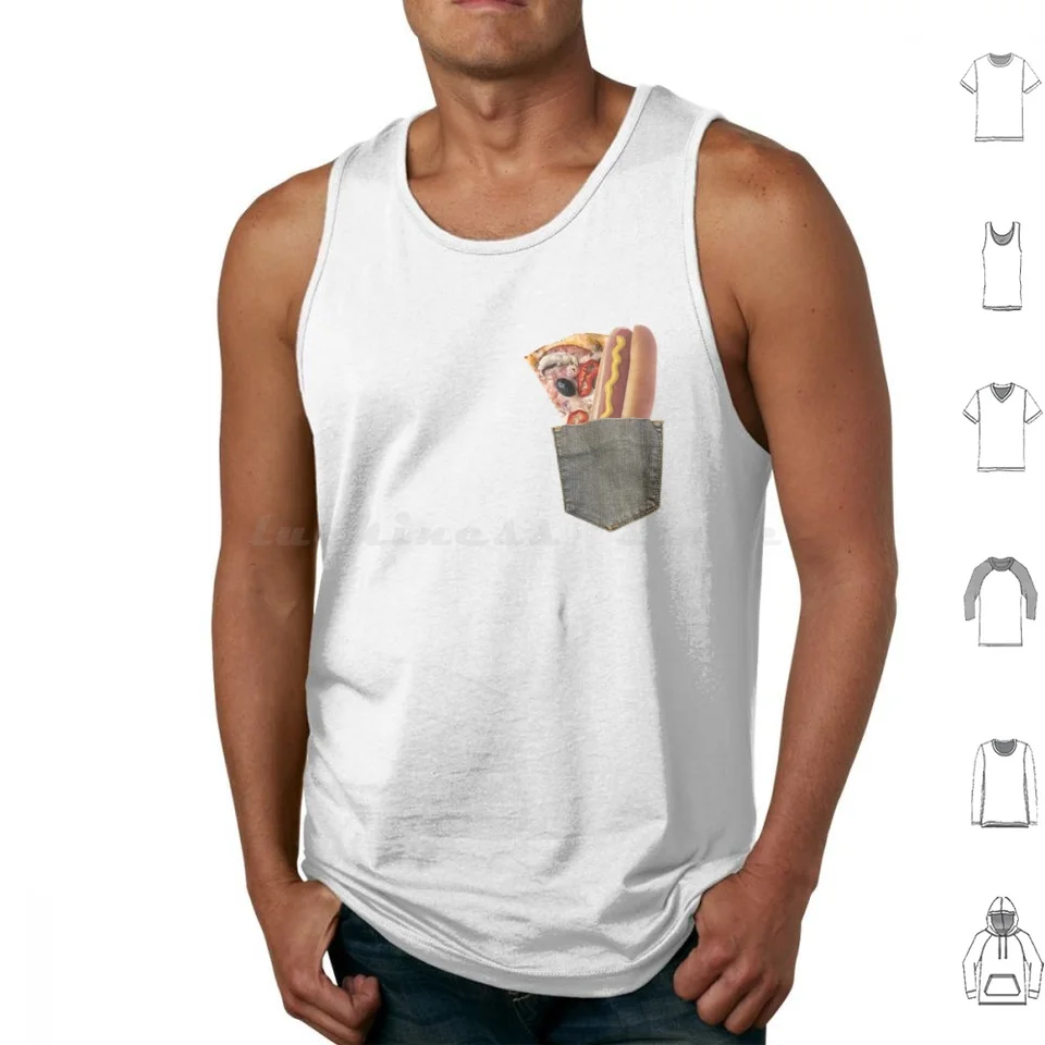 Vreckové vreckové topánky vesty bez rukávov jedlo Popizza Pizza Hot Dog Džínsy roztomilý vtipný humor