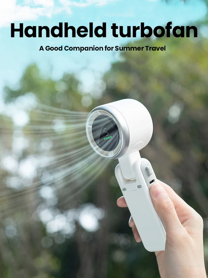 Vreckový turbo ventilátor prenosný ventilátor prenosného krku zavesenia 5 Speed ​​USB Nabíjateľný ventilátor s stojanom na telefón a obrazovku Mini ventilátor
