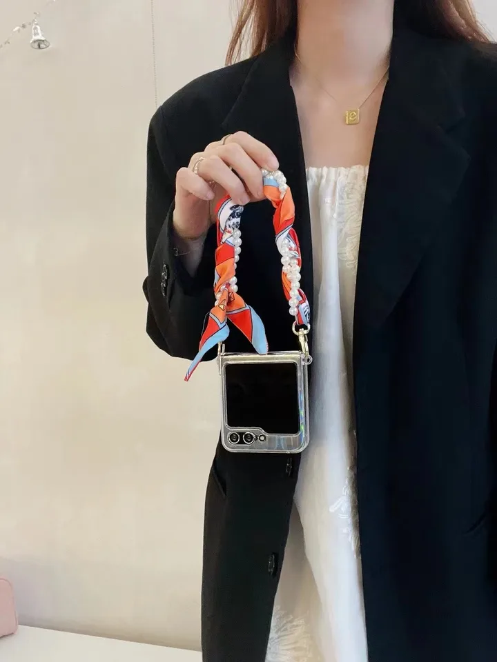 Vreckový šál náramkový náramok náramok tvrdý pre Samsung Galaxy Z Flip 5 4 3 Priehľadný telefónny kryt Soft