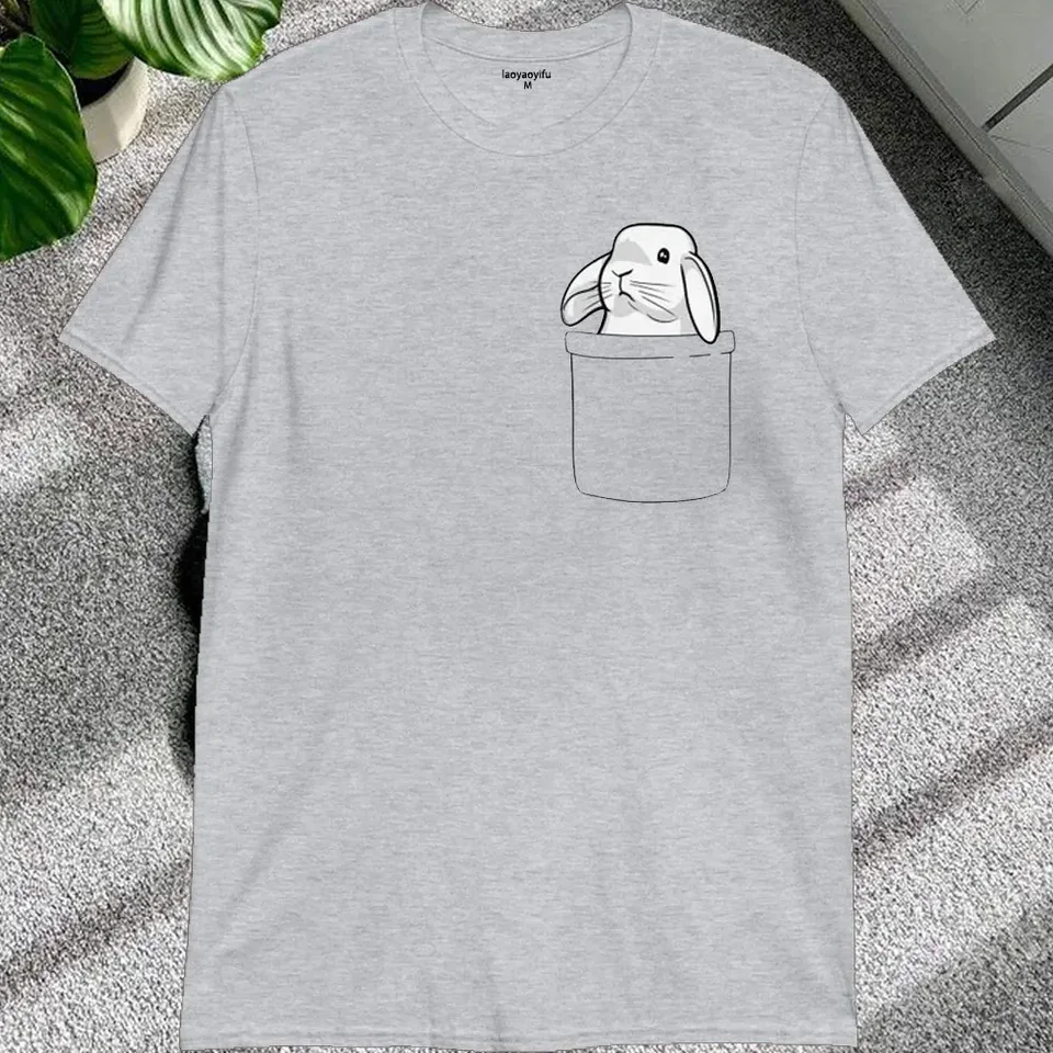Vrecká králičie tričko Roztomilé králičie tričko Funny zajačik unisex bavlnená košeľa dámske králičie oblečenie pánske topánky s krátkym rukávom