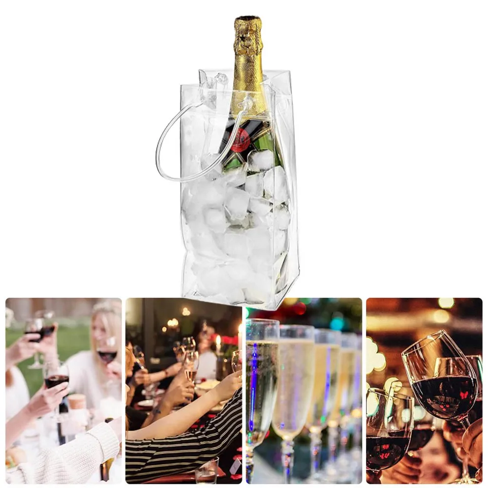Vrecká na ľadové víno PVC anti-leakage s vreckom na ľad Priehľadné chladené chladené šampanské červené víno fľaša whisky ekologicky prenosné ľadové vrecká