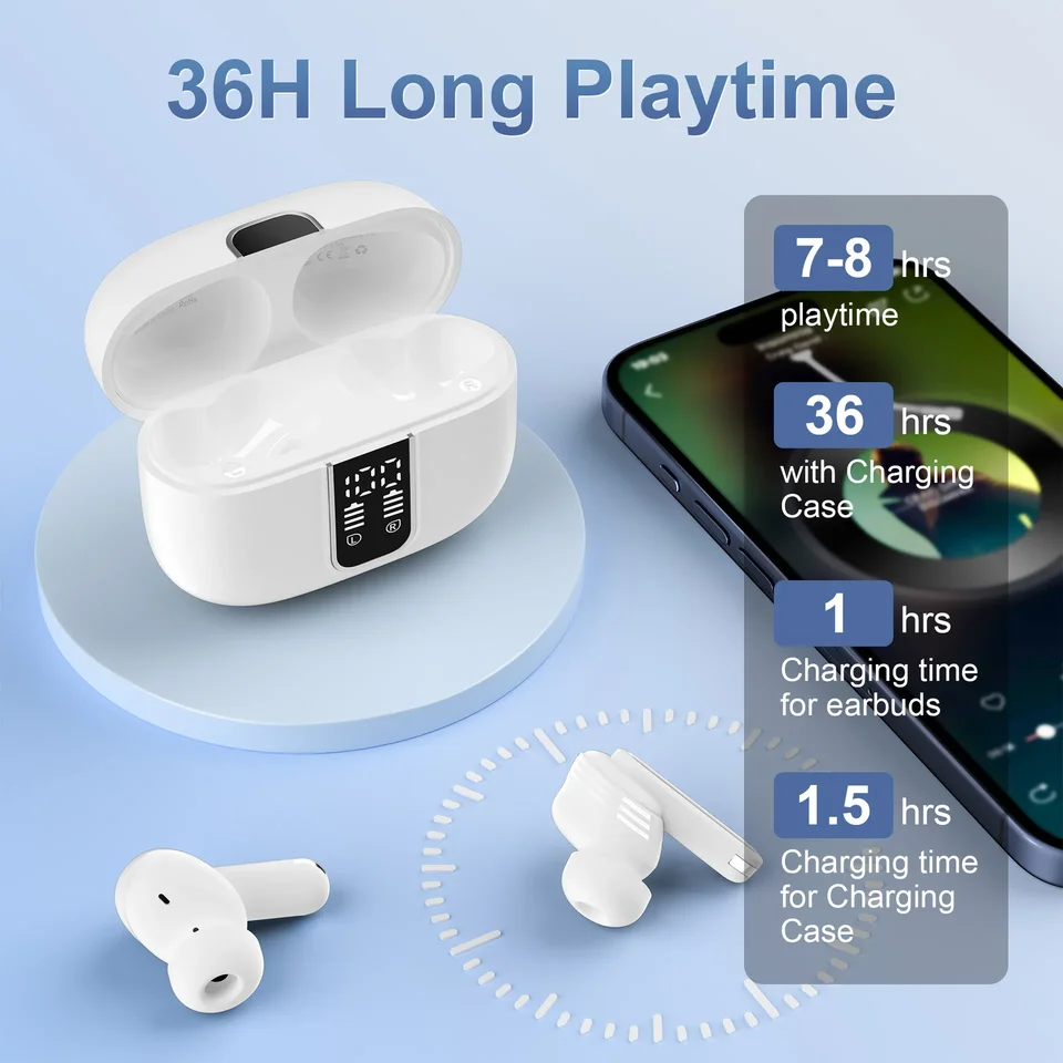 Vstavané digitálne zobrazenie hluku, dlhá výdrž batérie, do uší bezdrôtové bezdrôtové slúchadlá Bluetooth Bluetooth