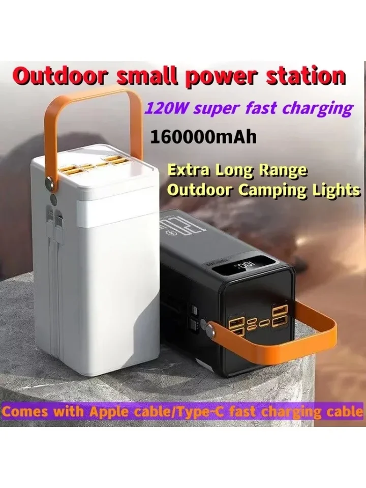 Vstavaný kábel 120 W, veľká kapacita 160000 mAh, super rýchla energia Bank, Outdoor Camping Live Streaming