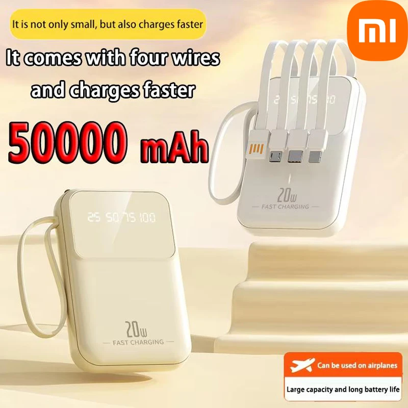 Vstavaný kábel Xiaomi Rýchle nabíjanie 50000 mAh Power banka s veľkou kapacitou prenosná externá batéria pre iPhone Samsung PowerBank