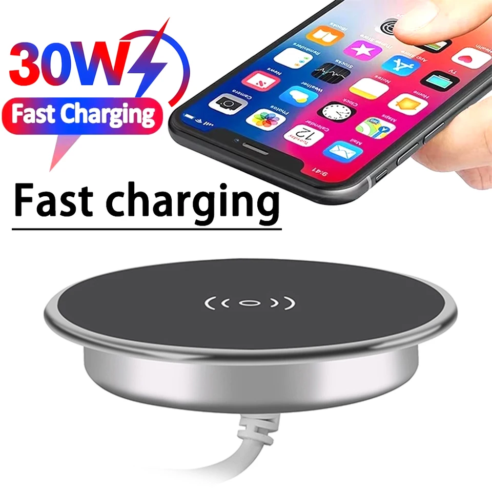 Vstavaný pracovný pracovník bezdrôtového nabíjačky na nabíjačku vložený 30 W rýchly bezdrôtový nabíjací nabíjanie pre iPhone Samsung Xiaomi