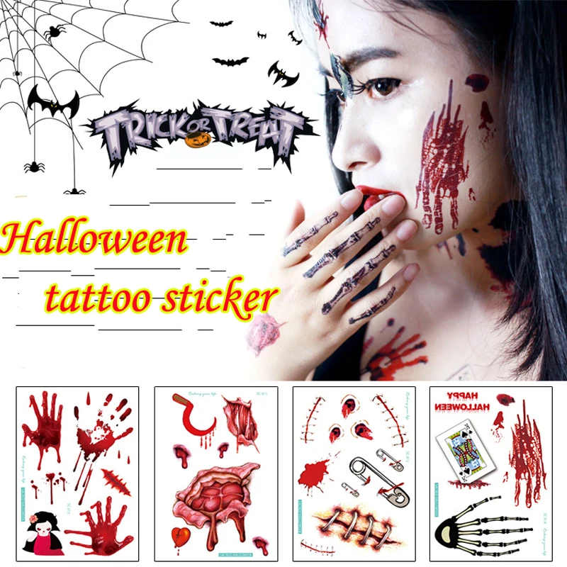 Vtipná Halloweenská téma tetovanie nálepky maškaráda prop prop realistické rané realistické krvné zranenie jazva falošná