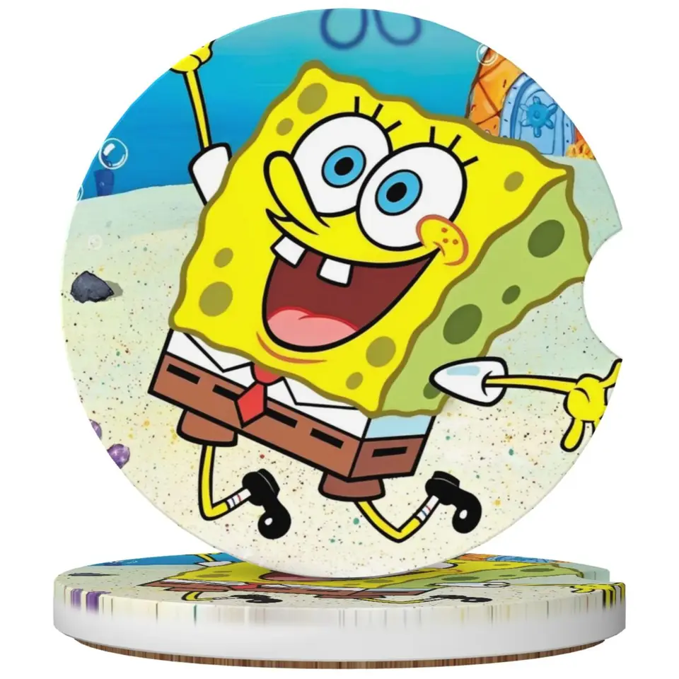Vtipná karikatúra Spongebobed Car Cup Držiteľ Coaster Vložte univerzálne nekĺzanie 2ks kawaii keramické poháre držiaky Držice doplnky Interiér
