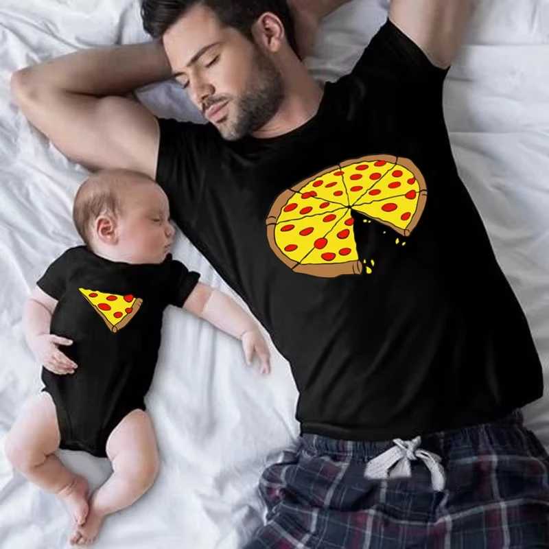 Vtipná pizza tlač Otec Matka Kids Tričko Tričko detská telesná bavlna Bavlna letná rodina zodpovedajúca oblečenie mama ocko deti zápas
