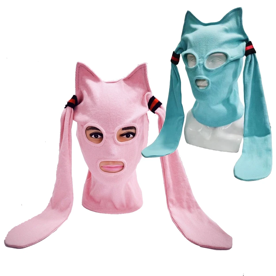 Vtipné anime mačacie uši pletená maska ​​na tvár cosplay roztomilé pletené klobúky Halloween Party kostýmy príslušenstvo vtipná prilba na celú tvár