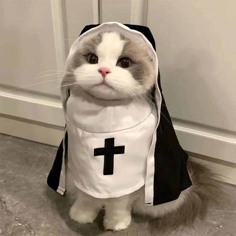 Vtipné domáce zviera Halloween kostýmy Nun Cloak Pet Cosplay šaty Kawaii Pet Clower Creative Pet Kitten