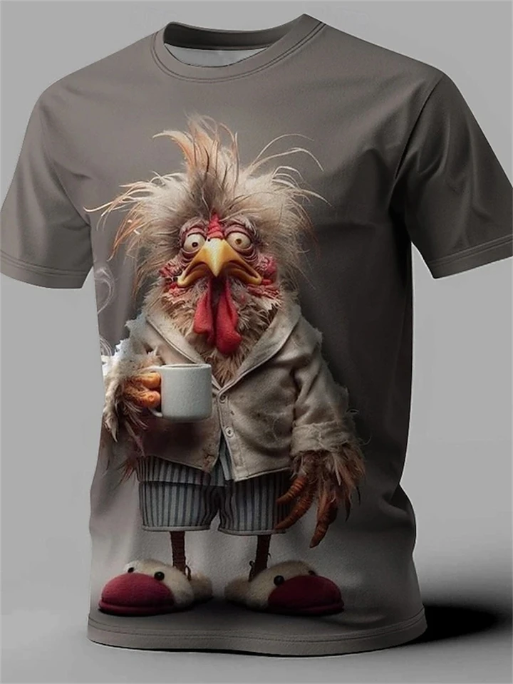 Vtipné pánske tričko Unavený kohút 3D tlač letný zábava Neformálne rukávy Tee Street Fashion O-Neck Pullover Unisex Loose Clothing