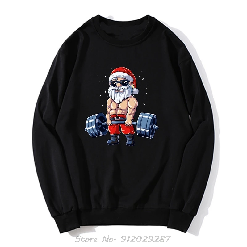 Vtipné Santa vzpieranie vianočná telocvičňa Deadlift vianočné mikiny Grafická bavlnená mikina Men muž k narodeninám