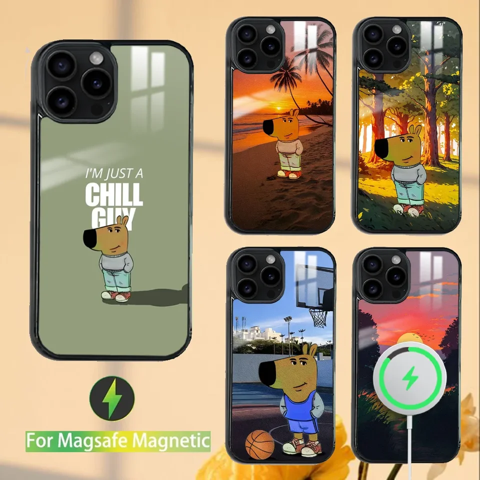 Vtipné som len puzdro na telefón Chill Guy pre iPhone 16 15 14 13 12 11 Pro Max Plus Mini magnetické bezdrôtové zrkadlové puzdro