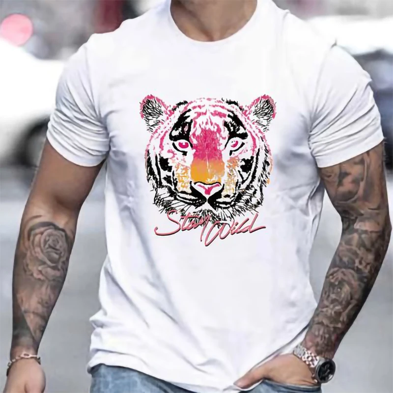 Vtipné Tiger tlačidlá Detské tričká pre chlapčenské tričká Grafické oblečenie Spring Holiday krátke rukávy voľné vrcholy Tops Men Tees