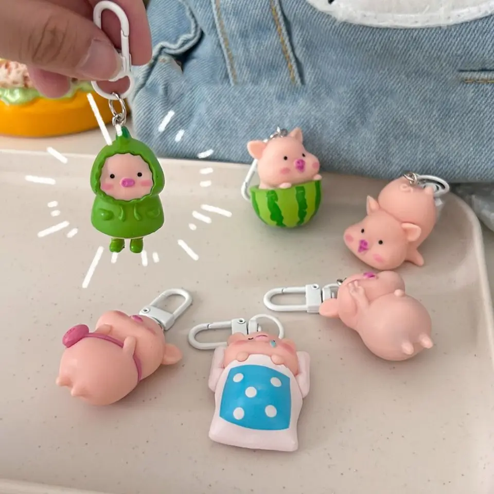 Vtipné trojrozmerné kawaii ošípané Klávesové keychain Waterme Rain Coat mobilný telefón vrecko na spanie zvieraťa Kľúčenka
