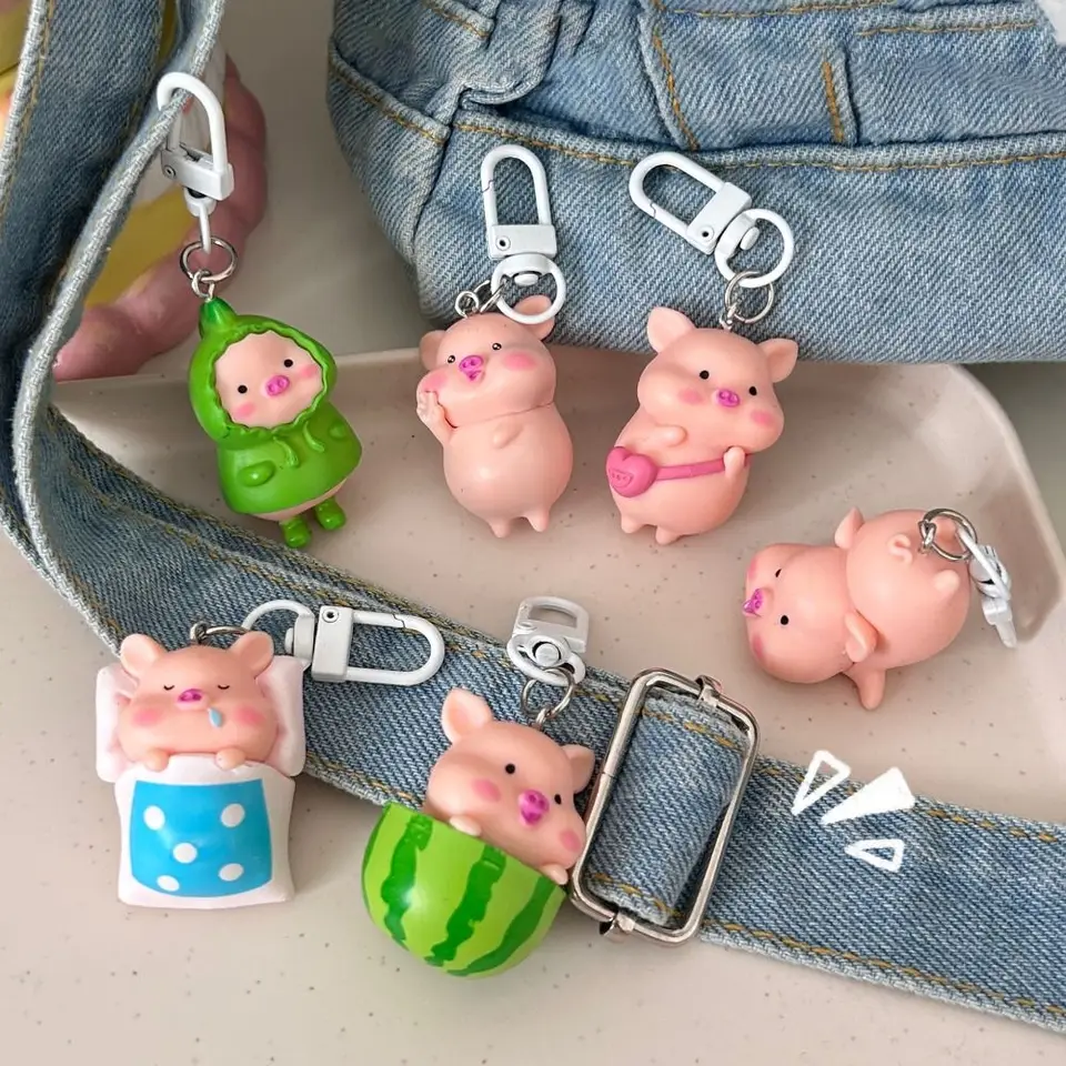 Vtipné trojrozmerné kawaii ošípané Klávesové keychain Rain kabát Spanie mobilného telefónu Taška prívesku voda