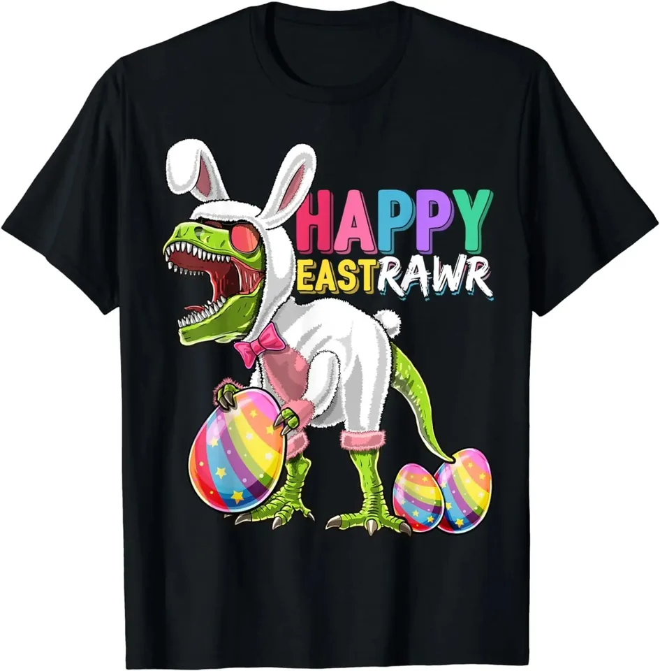 Vtipné veľkonočné vajcia Tričko pre mužov Happy Eastrawr T Rex Dinosaur Veľkonočné zajačik vaječný kostým Ženy a deti neformálne nadrozmerné Top odpalisko